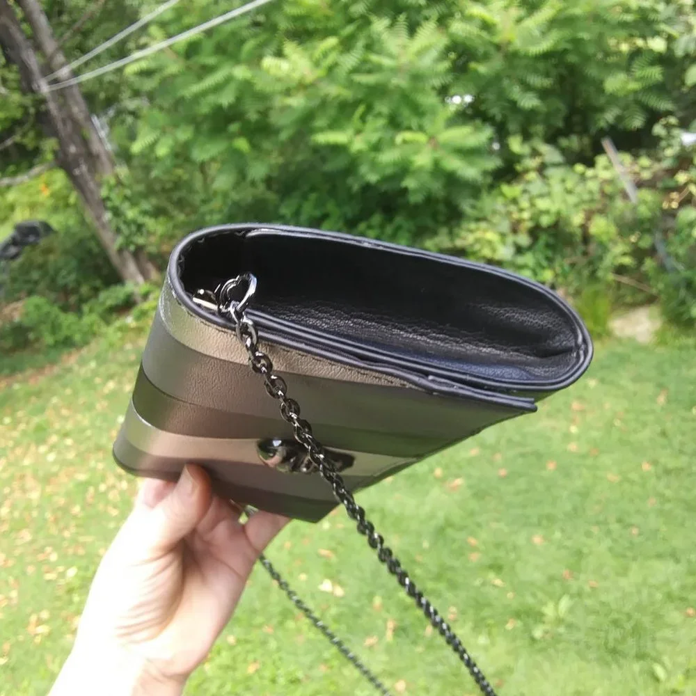 Sondra Roberts Squared Black Gray Silver Skull Charm Envelope Clutch Crossbody